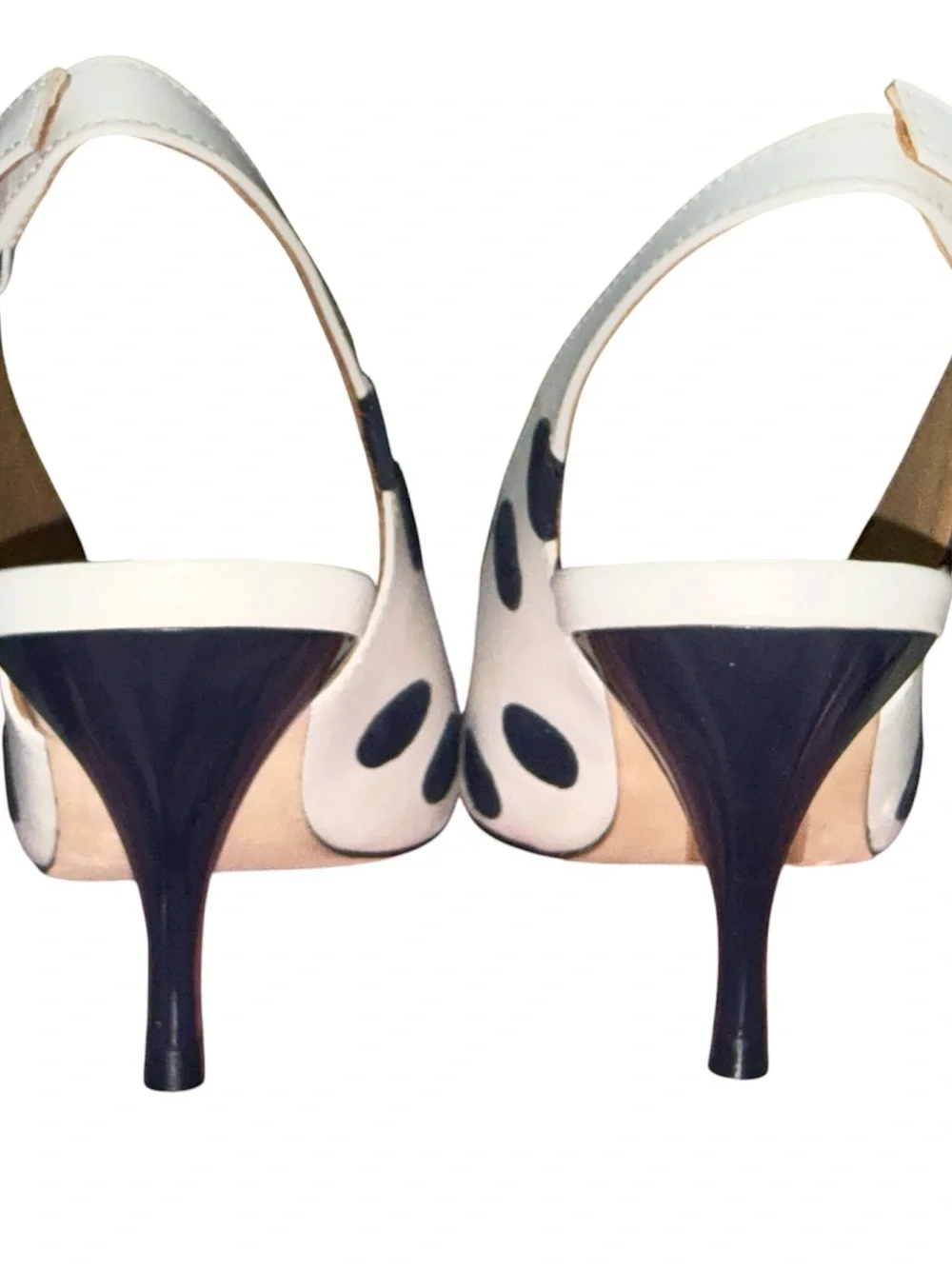 Tory Burch White Slingback Heels with Navy Polka Dots